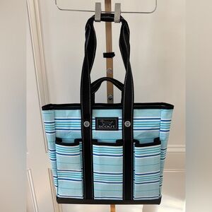Scout Bags Bottle Pockets Striped Teal Blue White Tote Grocery Beach Teacher